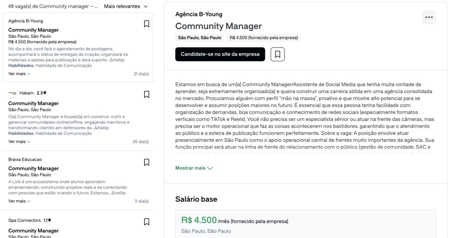 Vaga de Community Manager com R$ 4.500/mês